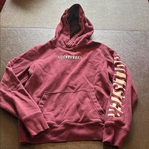 Hollister Men's Burgundy Logo Pullover Hoodie
